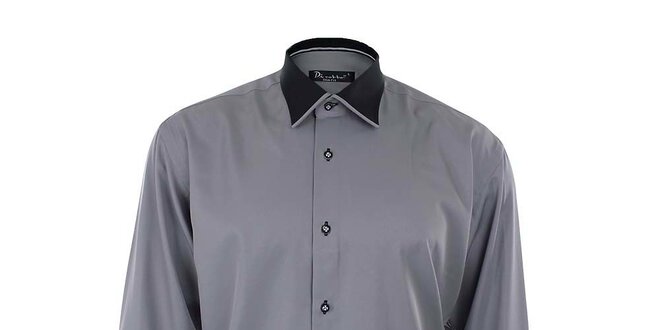 Pánská šedá košile s černým límečkem a manžetami Dicotto
