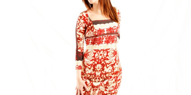Dámské krémové šaty Just Cavalli s červeným vzorem