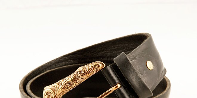 Dámský černý kožený pásek Just Cavalli se zlatou sponou