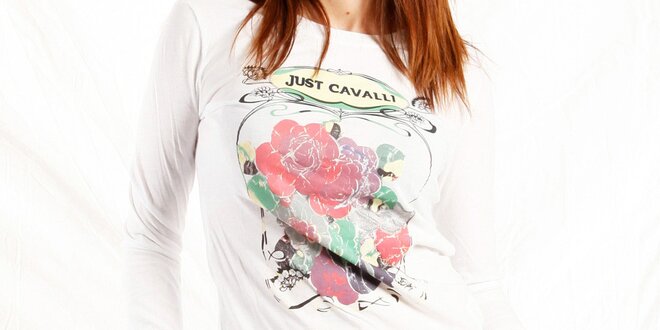 Dámské bílé tričko Just Cavalli s potiskem růží