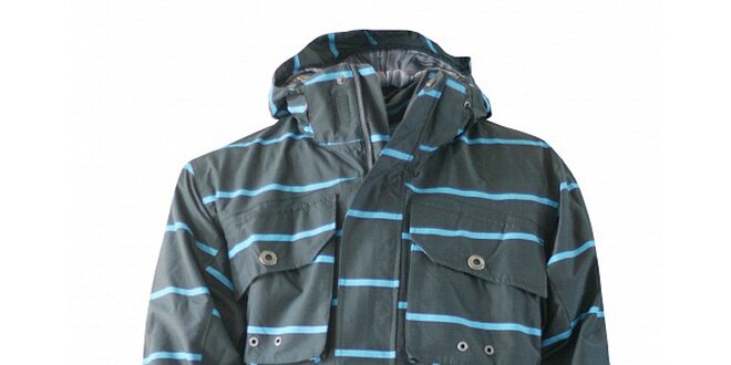 Pánská šedá zimní bunda Fundango s modrým proužkem a membránou