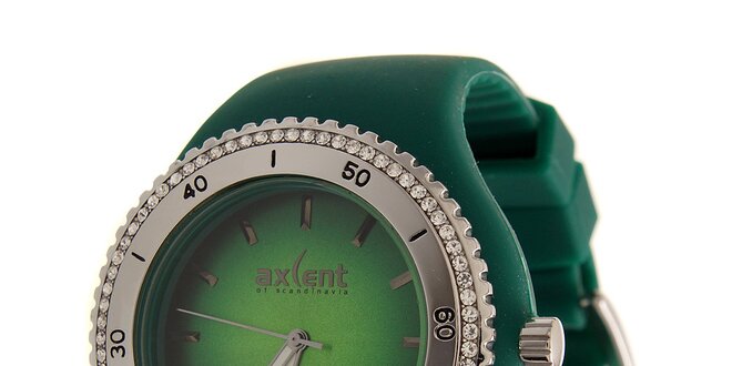 Dámské zelené náramkové hodinky Axcent s pryžovým řemínkem a kamínky