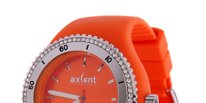 Dámské hodinky Axcent s červeným pryžovým řemínkem a kamínky