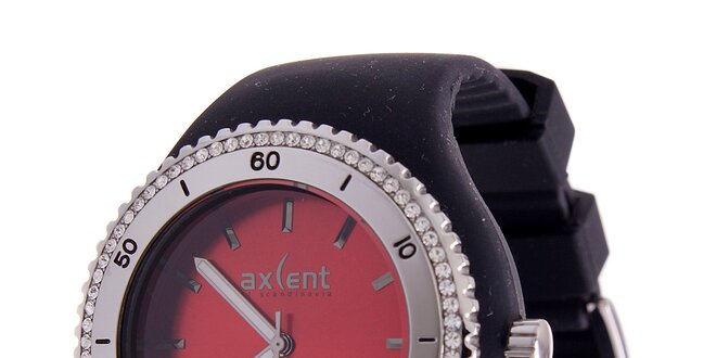 Dámské náramkové hodinky Axcent s černým pryžovým řemínkem a kamínky