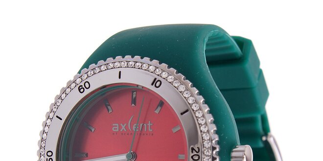 Dámské hodinky Axcent se zeleným pryžovým řemínkem a kamínky