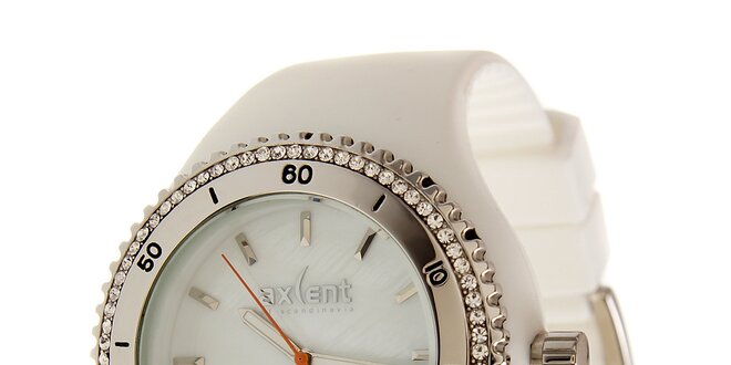 Dámské bílé náramkové hodinky Axcent s pryžovým řemínkem a kamínky