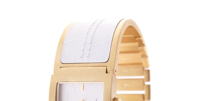 Dámské zlaté hodinky Axcent s bílým kombinovaným řemínkem