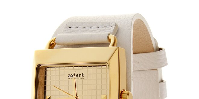Zlaté hodinky Axcent s bílým koženým řemínkem