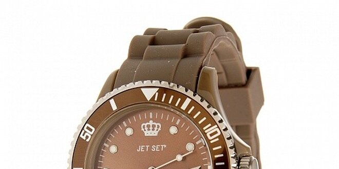 Unisexové tmavě hnědé hodinky Jet Set s pryžovým řemínkem