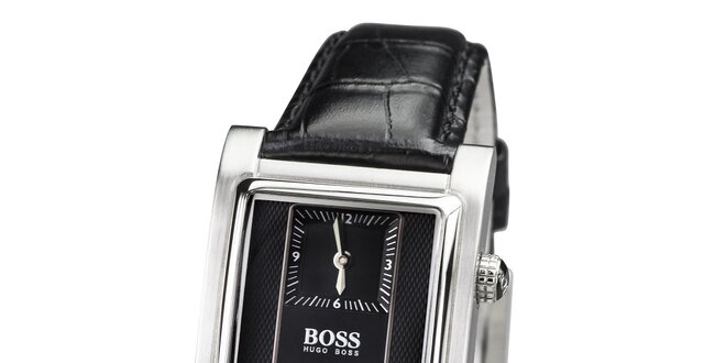 Pánské černé hodinky s hranatým tmavým ciferníkem Hugo Boss