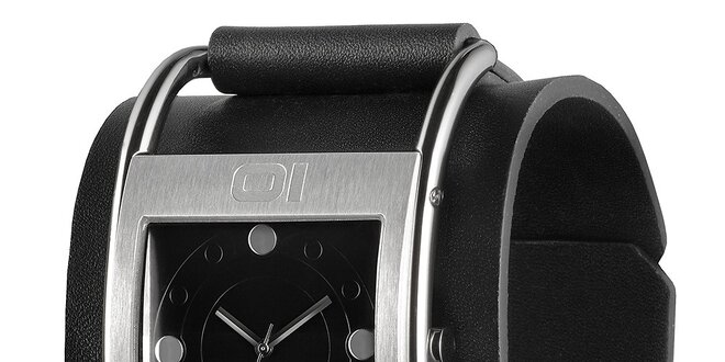Pánské černé náramkové hodinky s hranatým ciferníkem The One