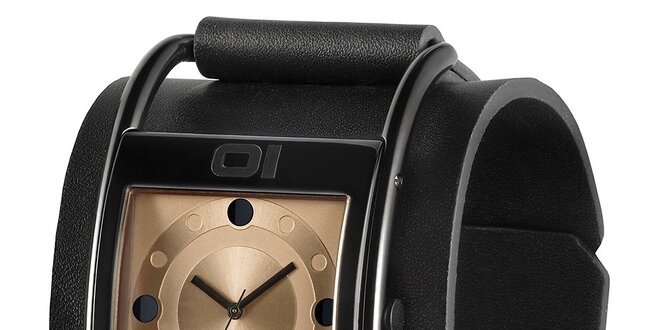 Pánské černé náramkové hodinky se zlatým ciferníkem The One