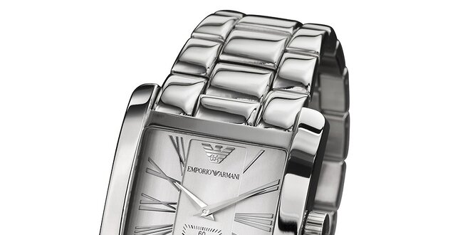 Pánské stříbrné hodinky s hranatým ciferníkem Emporio Armani