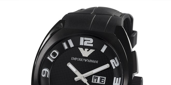 Pánské černé hodinky s datumovkou Emporio Armani