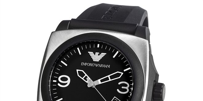 Pánské černé hodinky s hranatým pouzdrem Emporio Armani