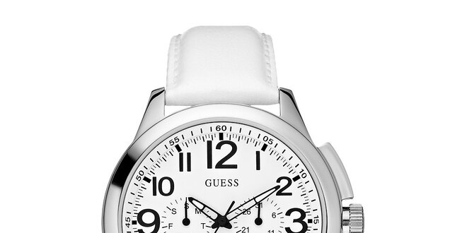 Pánské bílé hodinky se stříbrným pouzdrem Guess