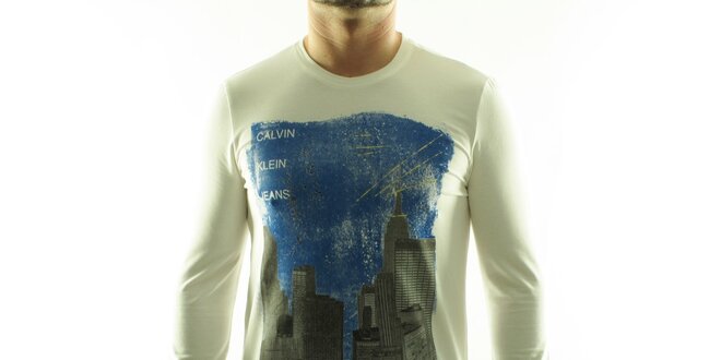 Pánské krémové tričko Calvin Klein s barevným potiskem