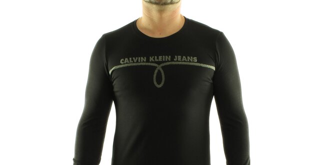 Pánské černé tričko Calvin Klein s šedivým potiskem