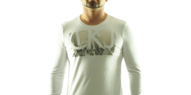 Pánské bílé tričko Calvin Klein se stříbrným potiskem
