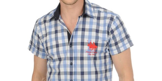 Pánská modře kostkovaná košile s krátkým rukávem Frank Ferry