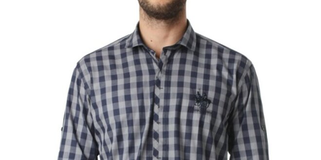 Pánská šedo-modrá kostkovaná košile Frank Ferry