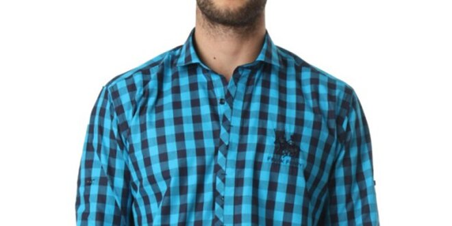 Pánská tyrkysovo-modrá kostkovaná košile Frank Ferry