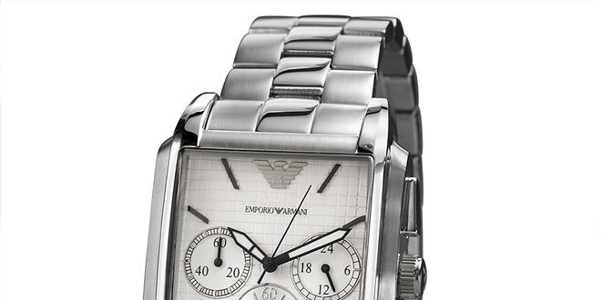 Pánské stříbrné hodinky s chronografem a hranatým ciferníkem Emporio Armani