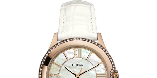 Dámské zlaté hodinky s perleťovým ciferníkem Guess