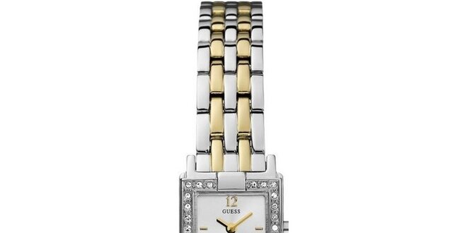 Dámské stříbrno-zlaté hodinky s krystalky Guess