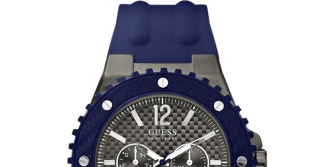 Pánské hodinky s modrým silikonovým řemínkem Guess