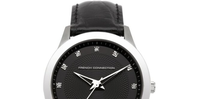Dámské stříbrné hodinky s černým ciferníkem French Connection