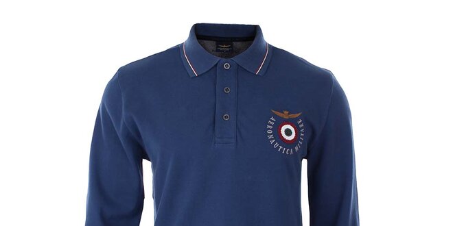 Pánské modré polo tričko s dlouhým rukávem Aeronautica Militare
