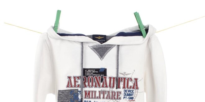 Dětská bílá mikina s výšivkami a kapucí Aeronautica Militare