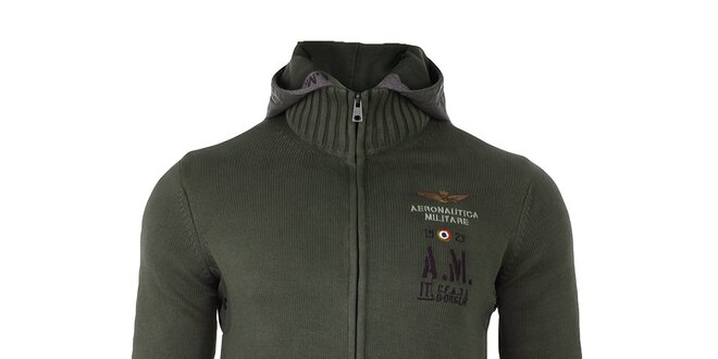 Pánský khaki svetr s rolákem a kapucí Aeronautica Militare