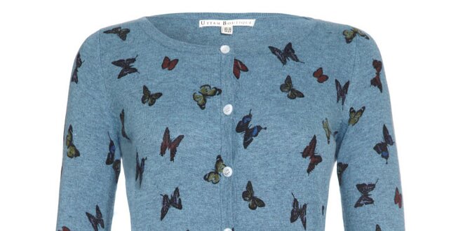 Dámský modrý propínací svetřík s motýlky Uttam Boutique