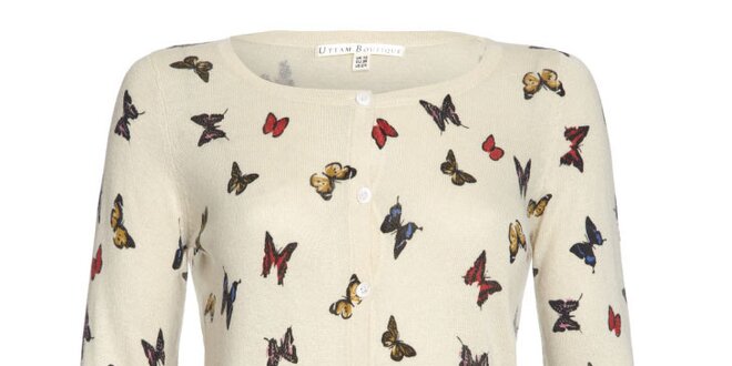 Dámský smetanový propínací svetřík s motýlky Uttam Boutique