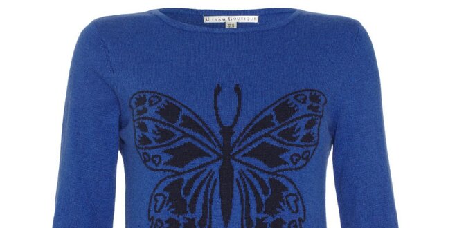 Dámský sytě modrý svetřík s motýlkem Uttam Boutique