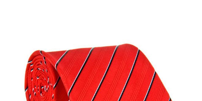 Pánská červená kravata s proužkem Marsanpiel