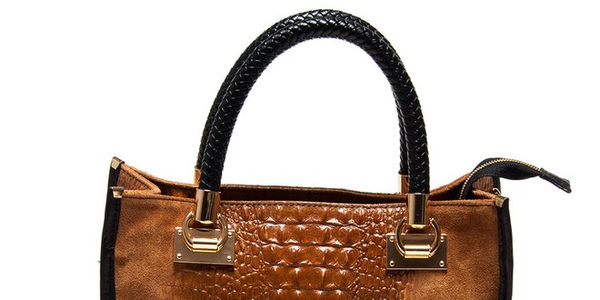Dámská koňaková kabelka s krokodýlím vzorem Carla Ferreri