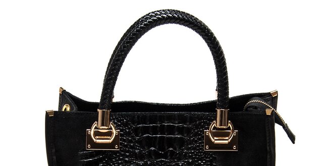 Dámská černá kabelka s krokodýlím vzorem Carla Ferreri