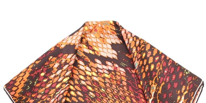 Dámský hnědě vzorovaný hedvábný šátek Fraas
