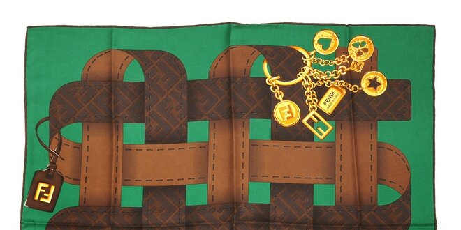 Zelený čtvercový šátek Fendi s motivem opasků