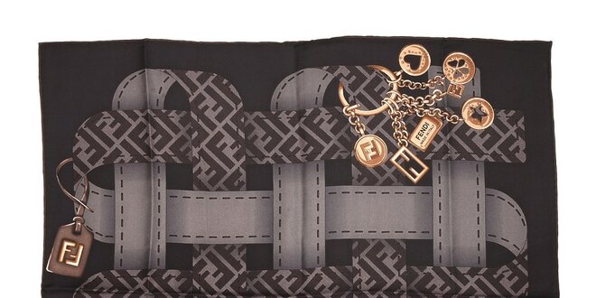 Černý čtvercový šátek Fendi s motivem opasků