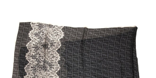 Šál Fendi s motivem krajky v bílé a černé kombinaci barev