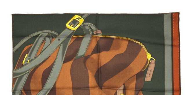 Tmavě zelený čtvercový šátek Fendi s motivem kabelky
