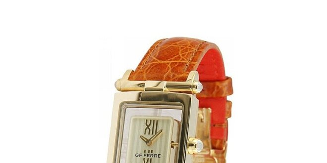 Dámské zlaté hodinky Gianfranco Ferré s hnědým koženým řemínkem