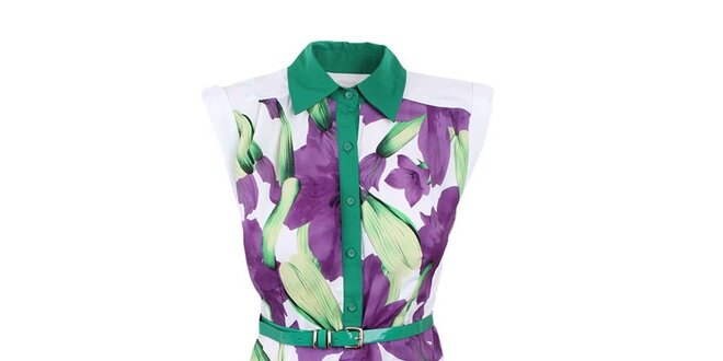 Dámské bílé šaty s fialovo-zeleným potiskem Dislay DY Design