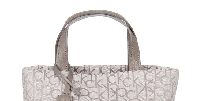Dámská bílá vzorovaná kabelka s koženými poutky Calvin Klein