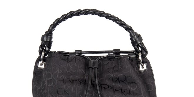 Dámská černá vzorovaná kabelka s copánkovým poutkem Calvin Klein