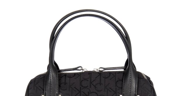 Dámská černá kufříková vzorovaná kabelka s koženými poutky Calvin Klein